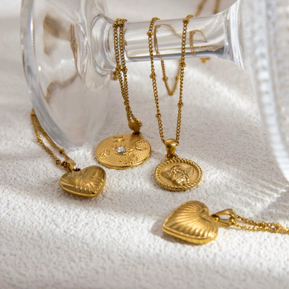 Necklace Clavicle Chain Titanium Steel Stainless Steel 18K Gold Electroplated Heart Stars Round Pendant Bamboo Chain