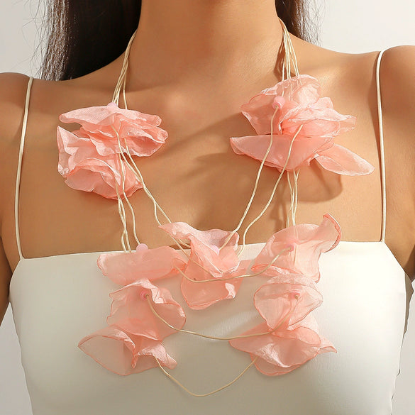 Necklace Cloth Crystal Geometric Pure Handmade Flower