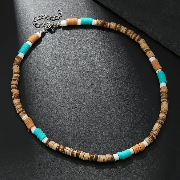 Necklace Coconut Shell Turquoise Handmade Geometric Style Unisex