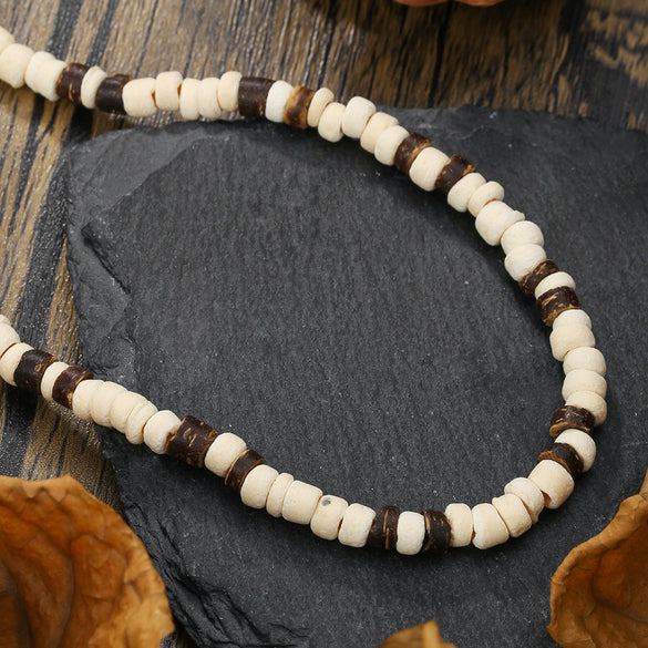 Necklace Coconut Shell Wood Chips Geometric Handmade Unisex Hiphop Allmatch Stainless Steel Irregular Clavicle O Chain