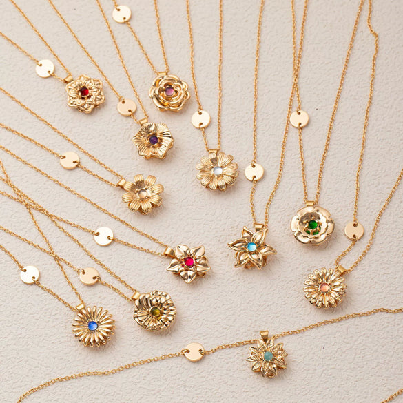 Necklace Copper Alloy Flower Rotatable Electroplating Zircon