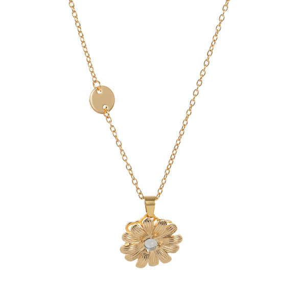 Necklace Copper Alloy Flower Rotatable Electroplating Zircon