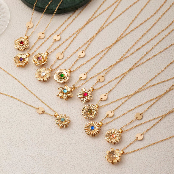 Necklace Copper Alloy Flower Rotatable Electroplating Zircon
