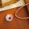 Necklace Copper Alloy Pearl Geometric Microinlaid Zircon Electroplating Rose Flower Oil Painting Ceramic Clay Threedimensional Woolen Chain For Women