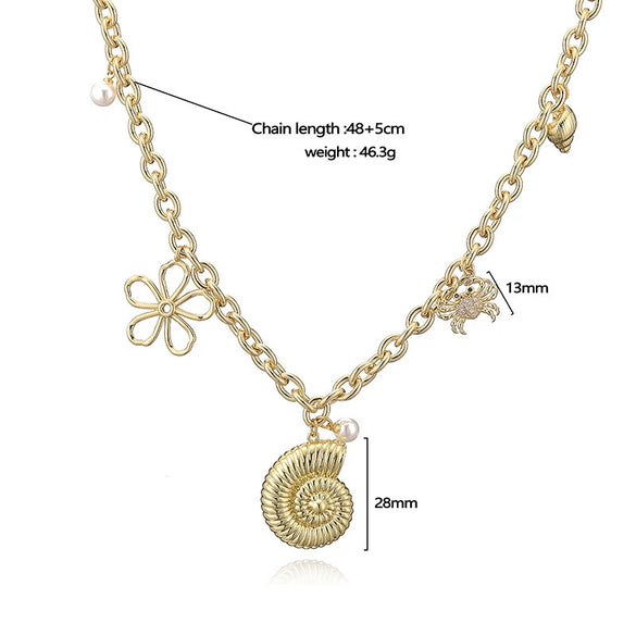 Necklace Copper Animal Zodiac Geometric Flower Style With Zirconia And Rectangular Chain