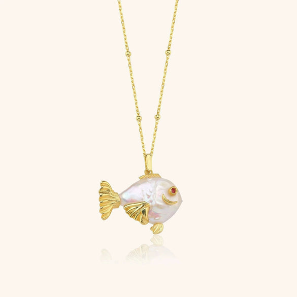 Necklace Copper Animal Zodiac Style Set With Diamonds Baroque Pearl Clown Fish
