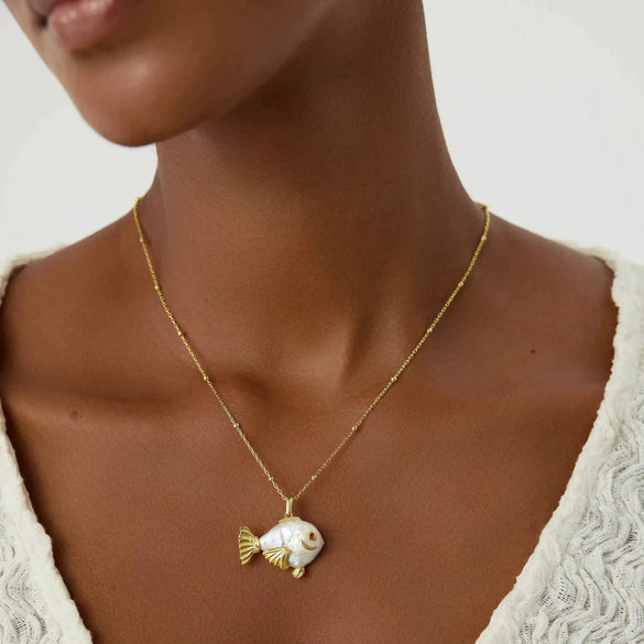 Necklace Copper Animal Zodiac Style Set With Diamonds Baroque Pearl Clown Fish