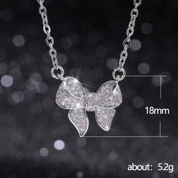 Necklace Copper Bow Zircon Mixed Gem Inlay Box Chain