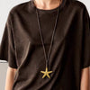Necklace Copper Brass Animal Zodiac Inlaid With Gold Conch Starfish Ocean Pendant Leather Rope