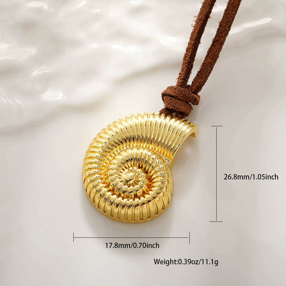Necklace Copper Brass Animal Zodiac Inlaid With Gold Conch Starfish Ocean Pendant Leather Rope