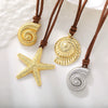 Necklace Copper Brass Animal Zodiac Inlaid With Gold Conch Starfish Ocean Pendant Leather Rope