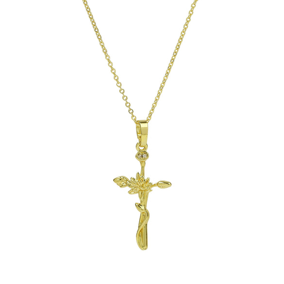 Necklace Copper Brass Plated December Flower Cross O Word Chain Pendant For Women