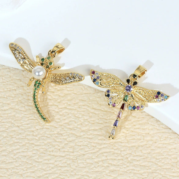Necklace Copper Dragonfly Micropaved With Colorful Zircon Animal Pattern Retro Style