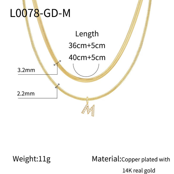 Necklace Copper Electroplated Double Layer Stacked Snake Bone Chain Letter Pattern Women