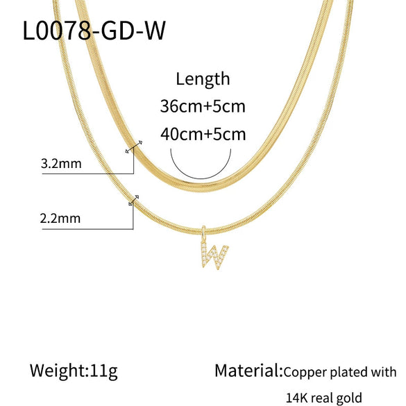 Necklace Copper Electroplated Double Layer Stacked Snake Bone Chain Letter Pattern Women
