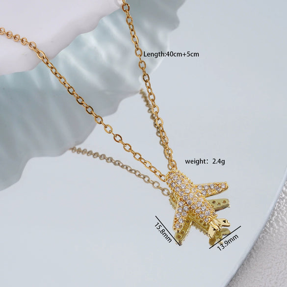 Necklace Copper Electroplating Light Luxury Small Plane Pendant For Women