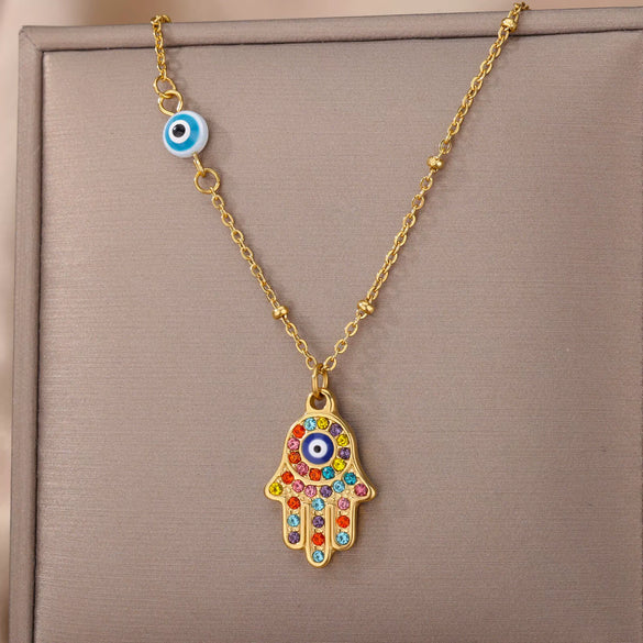 Necklace Copper Geometric Devil's Eye Gold Inlaid