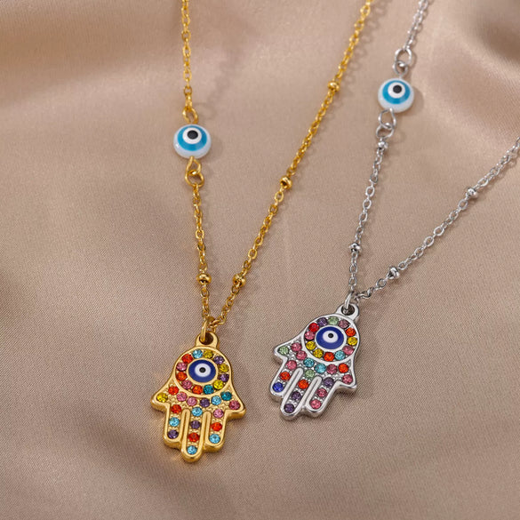 Necklace Copper Geometric Devil's Eye Gold Inlaid