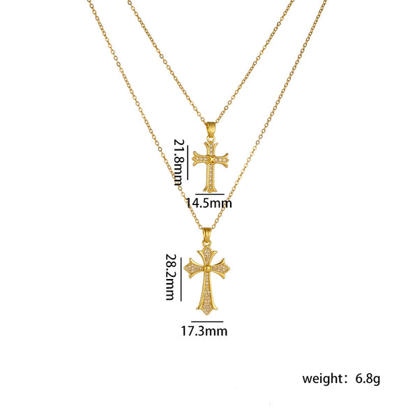 Necklace Copper Geometric Double Cross Pendant Mixed Gem Inlay Electroplating For Women