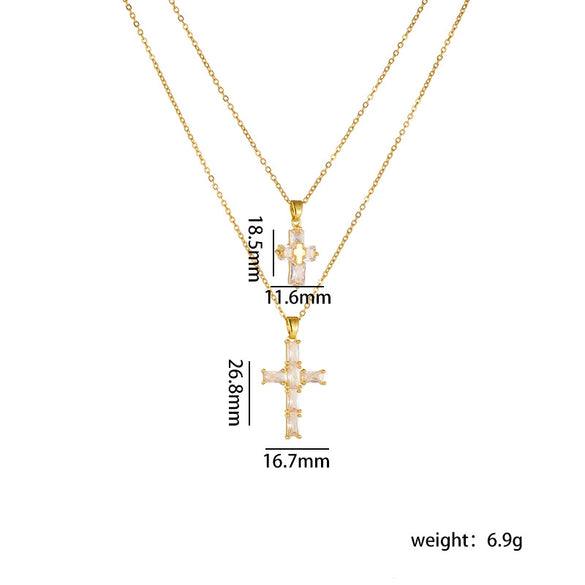 Necklace Copper Geometric Double Cross Pendant Mixed Gem Inlay Electroplating For Women