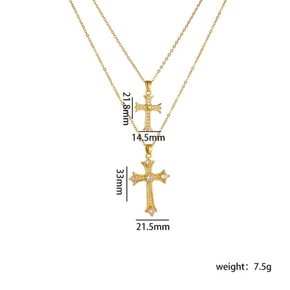 Necklace Copper Geometric Double Cross Pendant Mixed Gem Inlay Electroplating For Women