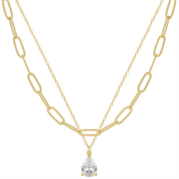 Necklace Copper Geometric Electroplating Women's Light Luxury Minimalist Stacked Multi Layer Water Drop Clavicle Chain