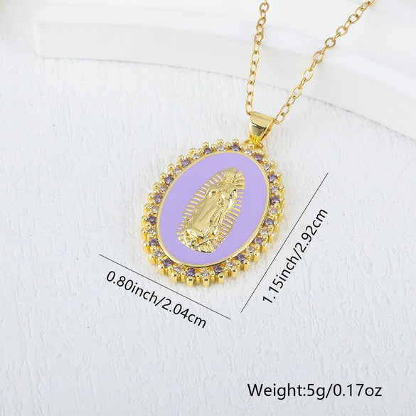 Necklace Copper Geometric Micro Inlay Gold Plated Pendant Lip Chain