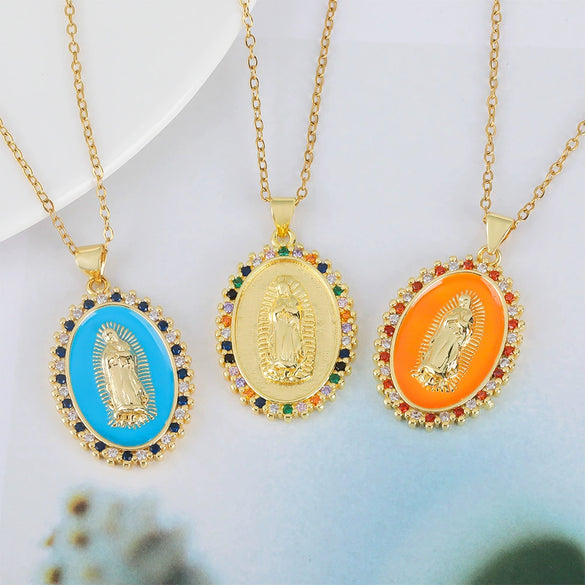 Necklace Copper Geometric Micro Inlay Gold Plated Pendant Lip Chain