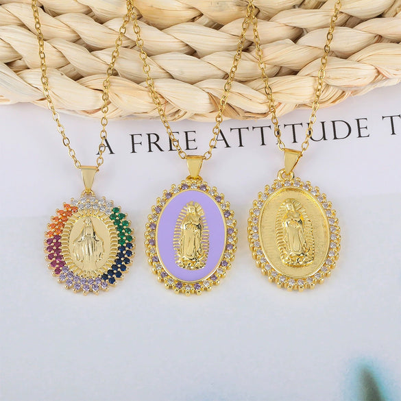 Necklace Copper Geometric Micro Inlay Gold Plated Pendant Lip Chain