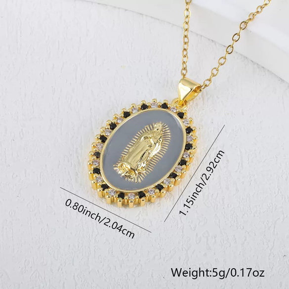 Necklace Copper Geometric Micro Inlay Gold Plated Pendant Lip Chain
