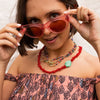 Necklace Copper Geometric Rhombus Electroplating Colorful Beads Diamondencrusted Tarot Cards Fashion