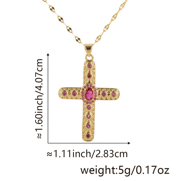 Necklace Copper Gold Plated Micro Inlay Color Zircon Geometric Cross Pendant Creative Fashion