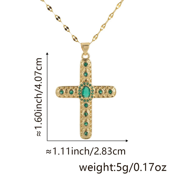 Necklace Copper Gold Plated Micro Inlay Color Zircon Geometric Cross Pendant Creative Fashion