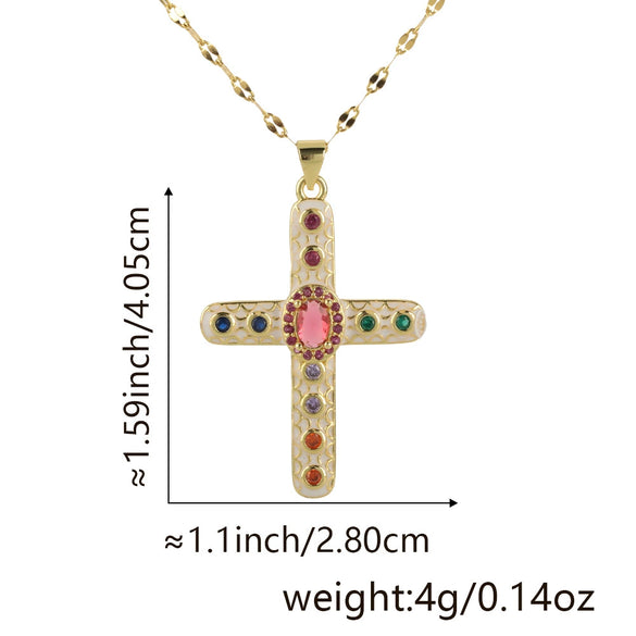 Necklace Copper Gold Plated Micro Inlay Color Zircon Geometric Cross Pendant Creative Fashion