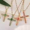 Necklace Copper Gold Plated Micro Inlay Color Zircon Geometric Cross Pendant Creative Fashion