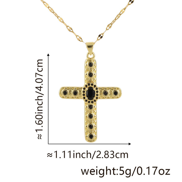 Necklace Copper Gold Plated Micro Inlay Color Zircon Geometric Cross Pendant Creative Fashion