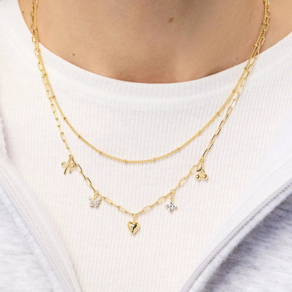 Necklace Copper Heart Butterfly Bow Set With Diamonds Simple Cute Style