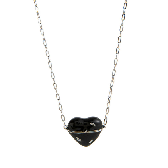 Necklace Copper Heart Shape Enamel Inlaid With Pearls