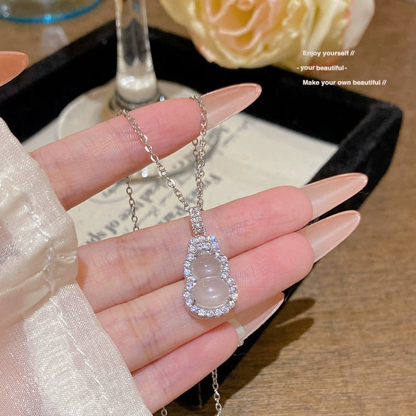 Necklace Copper Imitation White Chalcedony Mixed Gemstone Setting Geometric Zirconia Women's