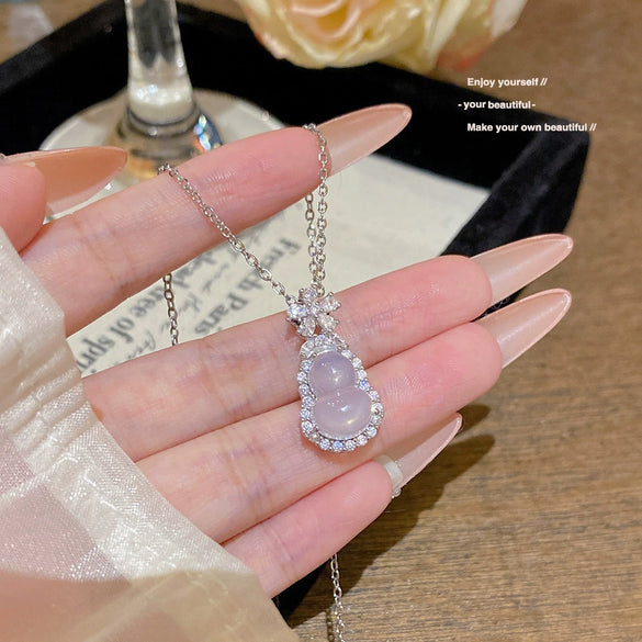 Necklace Copper Imitation White Chalcedony Mixed Gemstone Setting Geometric Zirconia Women's