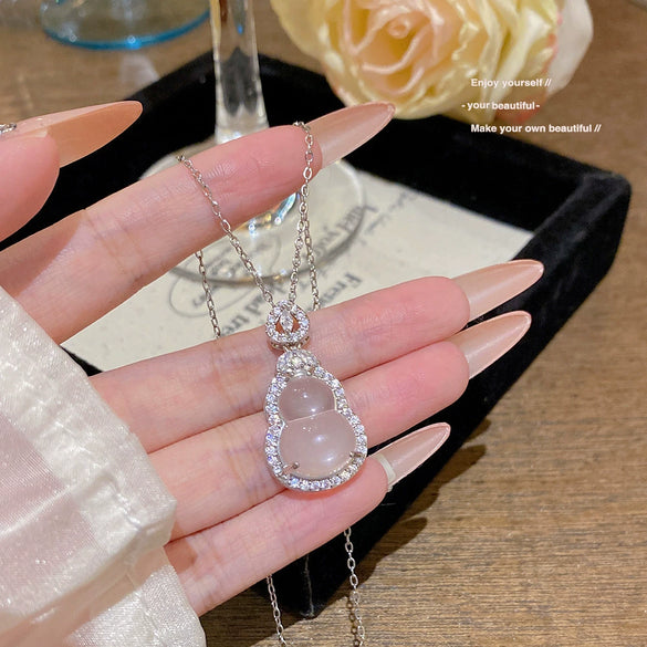 Necklace Copper Imitation White Chalcedony Mixed Gemstone Setting Geometric Zirconia Women's