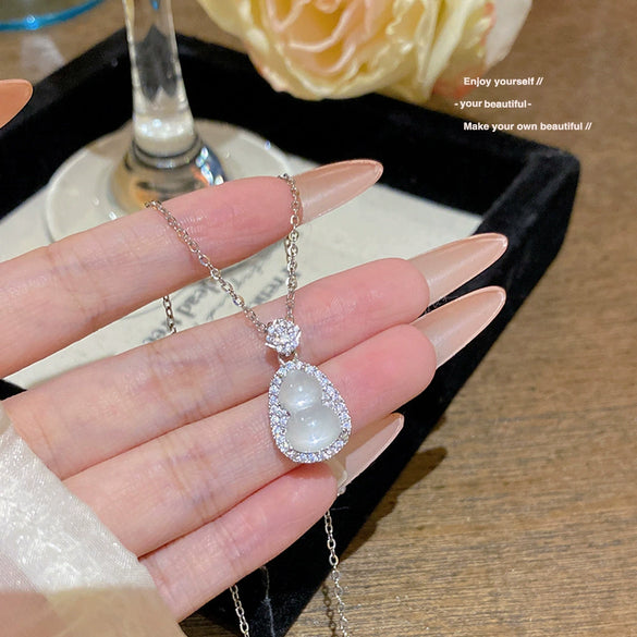 Necklace Copper Imitation White Chalcedony Mixed Gemstone Setting Geometric Zirconia Women's