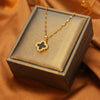 Necklace Copper Inlaid Zircon Four Leaf Clover Pendant With Titanium Steel Chain Electroplating Design For Women