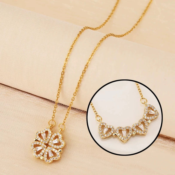 Necklace Copper Inlaid Zircon Four Leaf Clover Pendant With Titanium Steel Chain Electroplating Design For Women