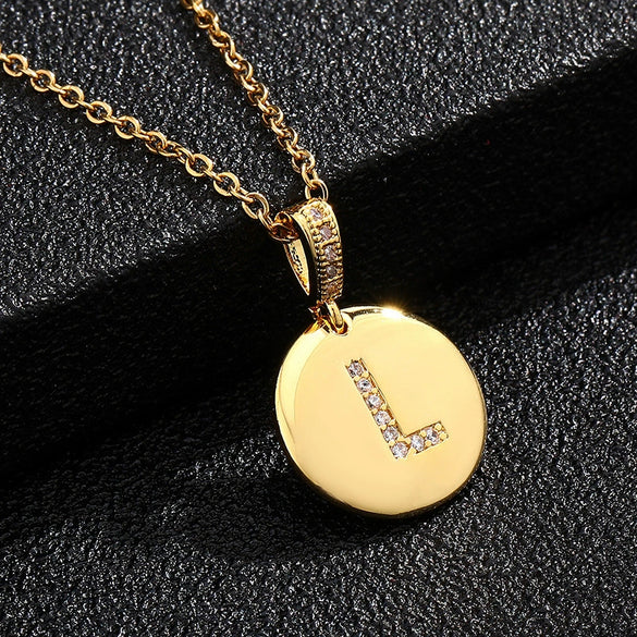 Necklace Copper Inlaid Zircon Letter Geometric Oshaped Titanium Steel Chain Unisex Stylish