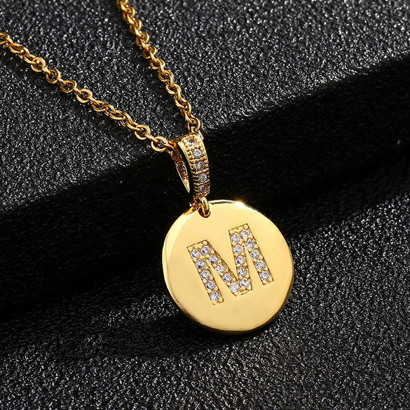 Necklace Copper Inlaid Zircon Letter Geometric Oshaped Titanium Steel Chain Unisex Stylish
