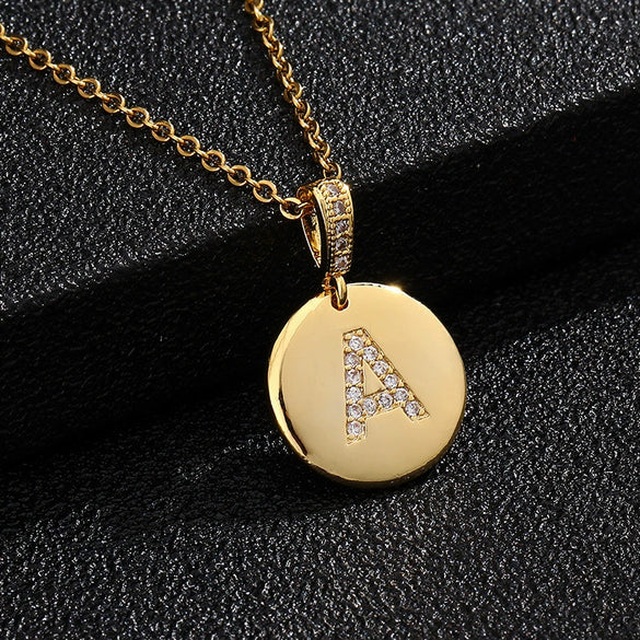 Necklace Copper Inlaid Zircon Letter Geometric Oshaped Titanium Steel Chain Unisex Stylish
