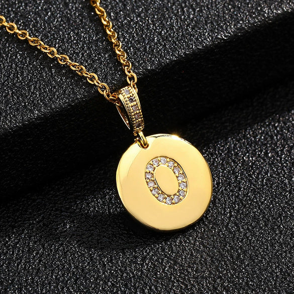 Necklace Copper Inlaid Zircon Letter Geometric Oshaped Titanium Steel Chain Unisex Stylish