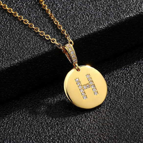 Necklace Copper Inlaid Zircon Letter Geometric Oshaped Titanium Steel Chain Unisex Stylish