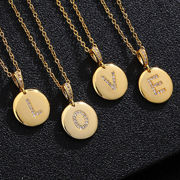 Necklace Copper Inlaid Zircon Letter Geometric Oshaped Titanium Steel Chain Unisex Stylish